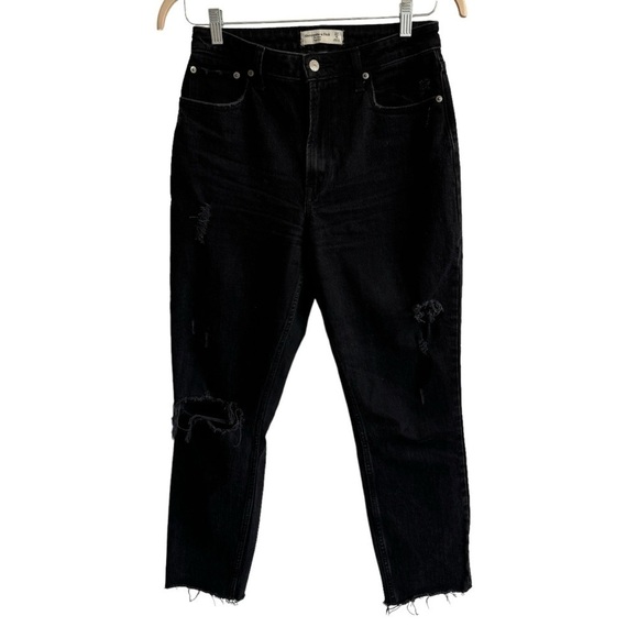 Abercrombie & Fitch The Mom High Rise Black Denim Jeans, Distressed, Size 27/4L - Picture 1 of 7